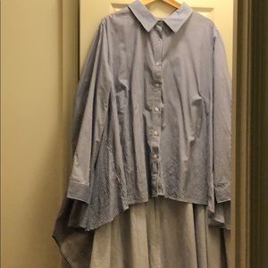 Boutique Blue stripe Blouse with maxi tail